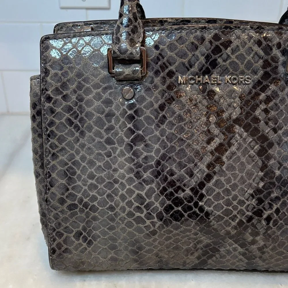 Michael Kors Purse Bag Handbag Snakeskin Selma Python Convertible Tote Satchel